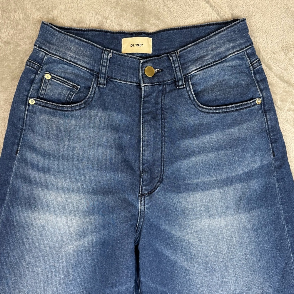 DL1961 Hepburn Wide Leg 32” Blue Jeans High Rise Orlena Wash Stretch Size 26 - Picture 6 of 13